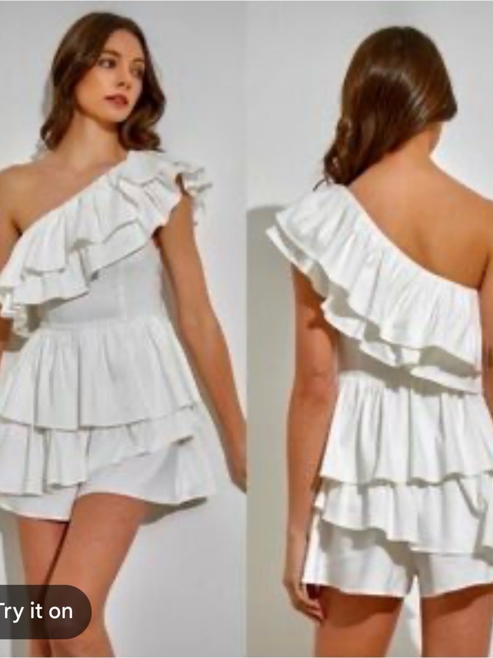 Do + Be White One-Shoulder Tiered Ruffle Romper | Size Medium | NWT (x)